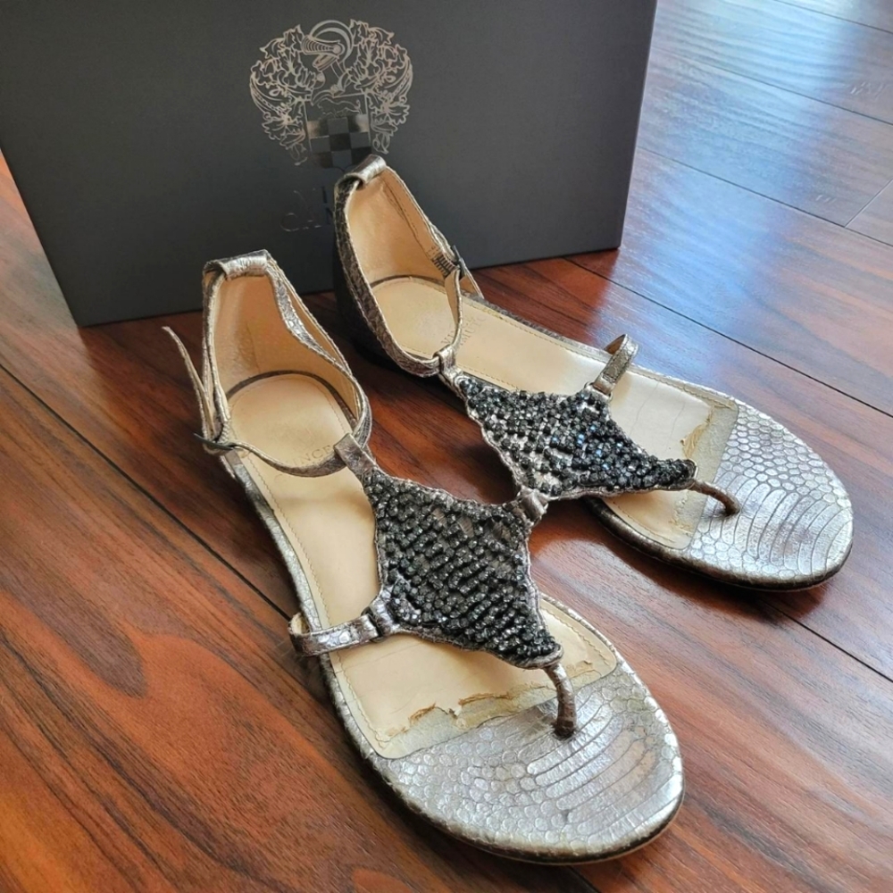 Vince Camuto Snakeskin Rhinestone Embellished Sandals Size 8.5